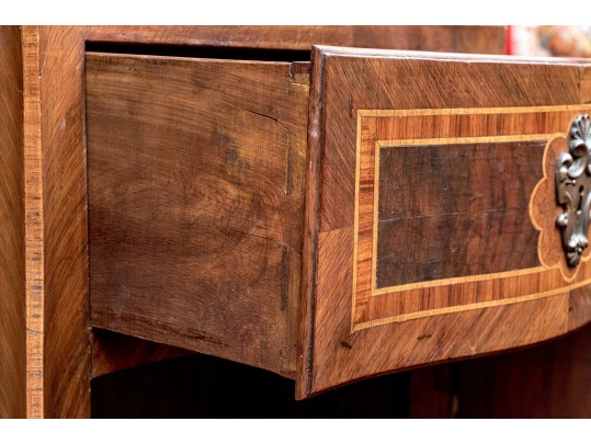 Antique Marquetry Inlaid Serpentine Front Cabinet