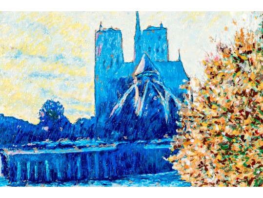 Andre Bardet, Oil On Board, Impressionist Style Painting Of Notre Dame
