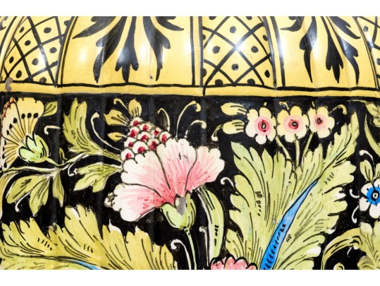 Pair Of Painted And Lobed Ceramic Jars