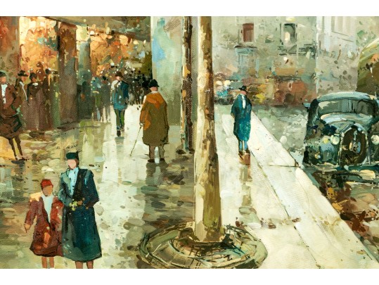 Pierre Sebastian (France, 2oth C,) Oil On Canvas, Paris Street Scene