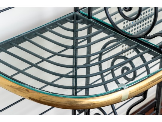 Antique Large Iron, Brass, And Glass Baker's Rack