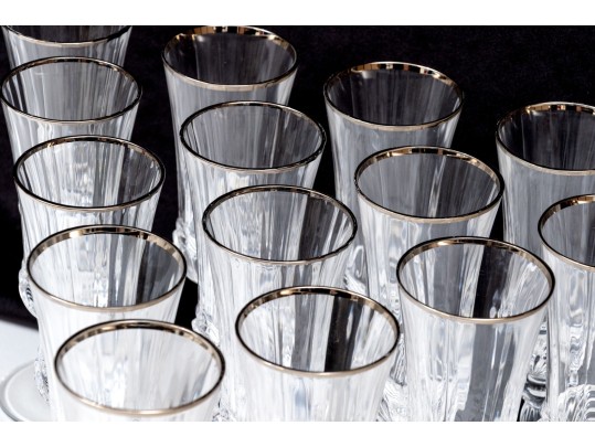 Set Of Sixteen Quality Pressed Glass Champagne Flutes