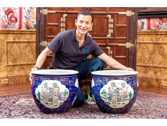 Pair Of Chinese Famille Verte Porcelain Jardinieres