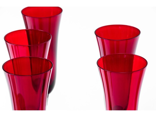 Set Of Twelve Bohema Elegant Ruby Glass Stemmed Champagne Flutes