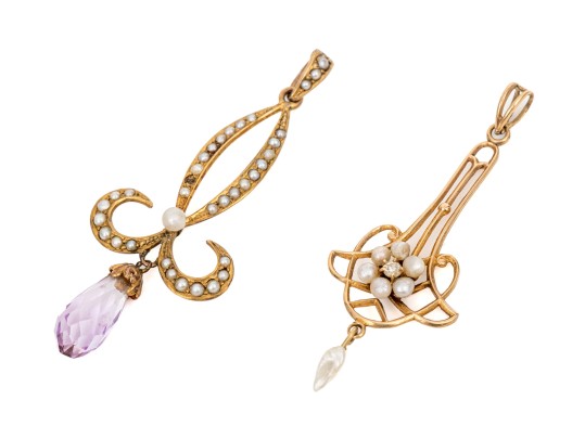 10k Yellow Gold Collection Of Vintage Lavaliere Style Pendants