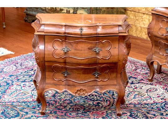 Pair Of Louis XV Style Walnut Bombe Form End Tables