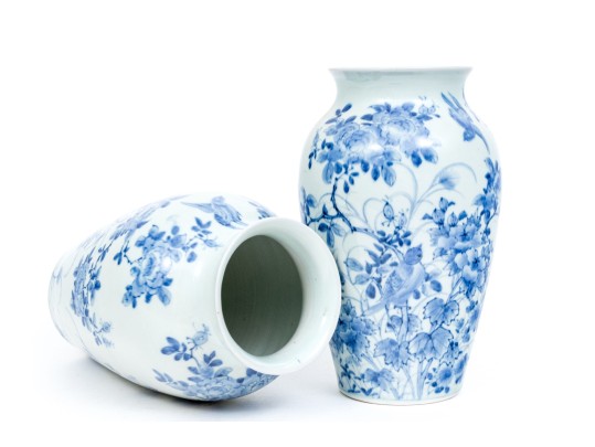 Pair Of Blue And White Porcelain Vases