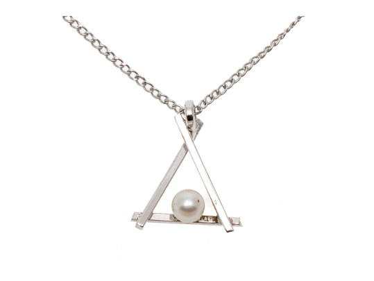 14k White Gold Cultured Pearl Set Pendant, With Gold Filled Chain Necklace