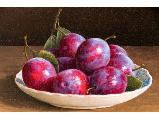 Signed Danïs Oil On Canvas, Still Life Of Plums
