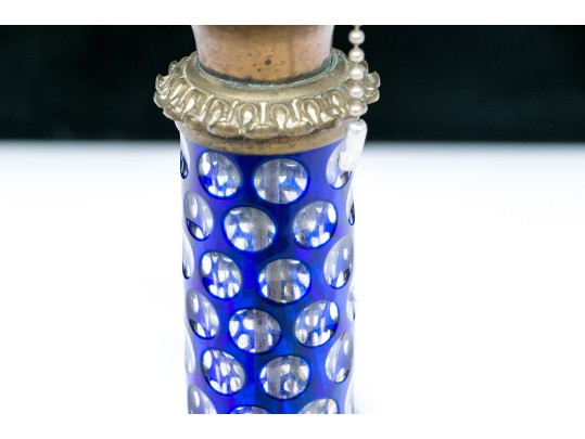 Antique Oil Lamp Converted To Electrical With Etched Glass Shade