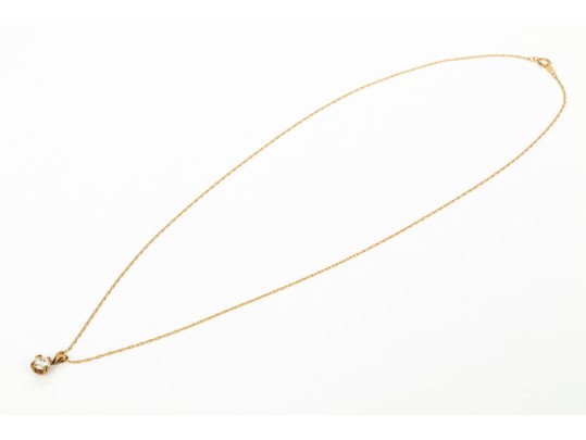 14k Yellow Gold Pretty Round Brilliant Moissanite Solitaire Pendant, Prong Set, With Chain