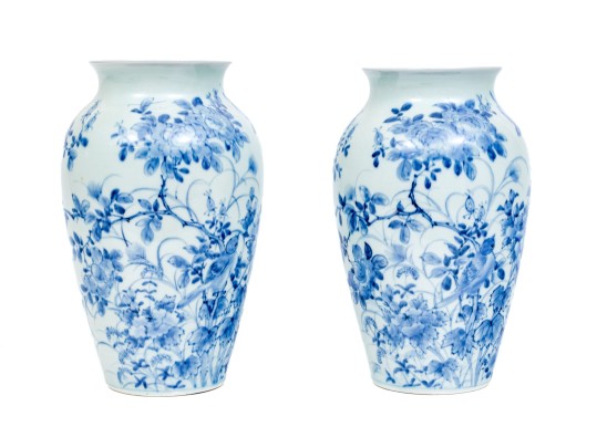Pair Of Blue And White Porcelain Vases