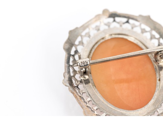 10k White Gold Vintage Cameo Brooch With Vintage Yellow Gold Scatter Pin
