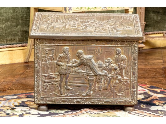 Brass Clad Tinder Box With Figural Decoration