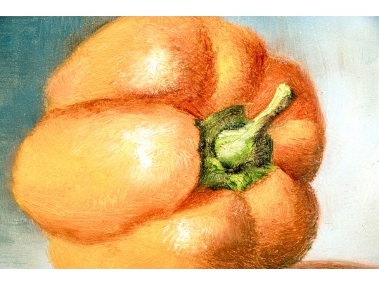K. Birken Ruth Oil On Board, Diminutive Still Life With Orange Pepper