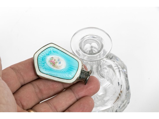 Large Antique Sterling Silver And Enameled Dresser Set With Perfumes