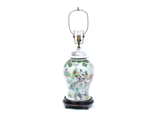 Chinese Famille Rose Porcelain Lidded Baluster Jar Mounted As A Table Lamp