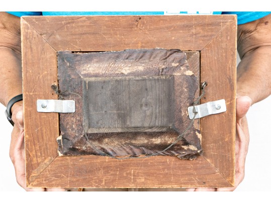 19th Century  Oil On Panel, Chicken And Her Chicks Feeding