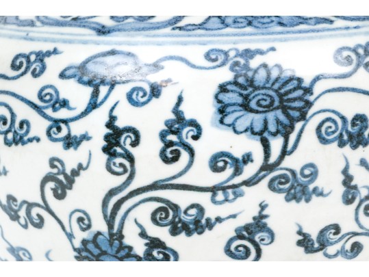 Chinese Ming Style Blue And White Porcelain Vase With Enameled Lid