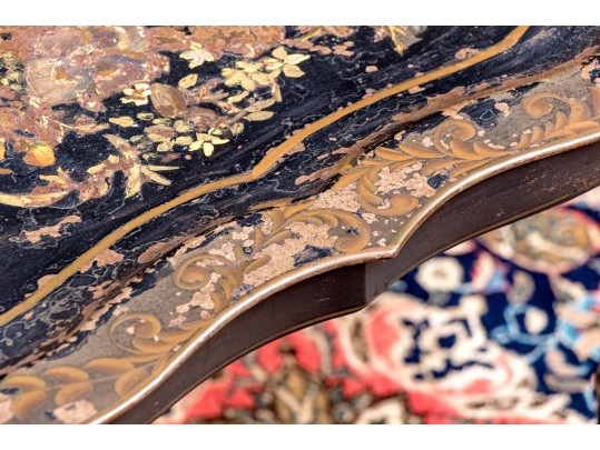 Antique Tole Tray Top Table With Faux Bamboo Frame