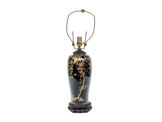Japanese Gilt Enameled On Cobalt Ground Ceramic Table Lamp