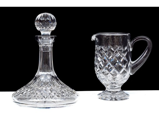 Waterford Cut Crystal Decanter With Stopper And Footed Pitcher