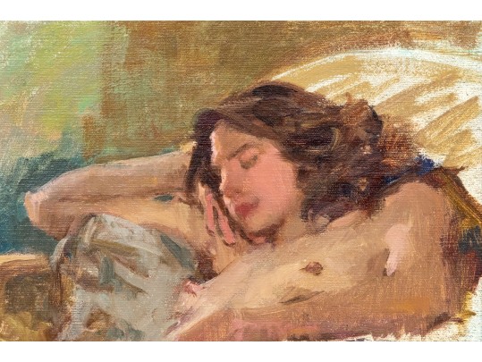 R. Suarez Oil On Board, Reclining Female Nude
