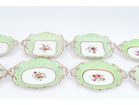 Antique Set Of Eight Twin Handled Serving Plates