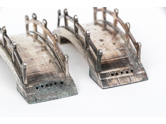 Pair Of Vintage 950 Sterling Silver Bridge Shaped Shakers, 2.50 Troy Ozs. 