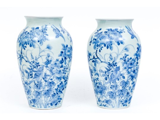 Pair Of Blue And White Porcelain Vases
