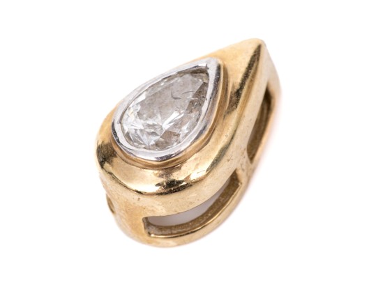 14k Yellow Gold Contemporary Bezel Set Pear Shaped Diamond Pendant, App. 0.23 CTS