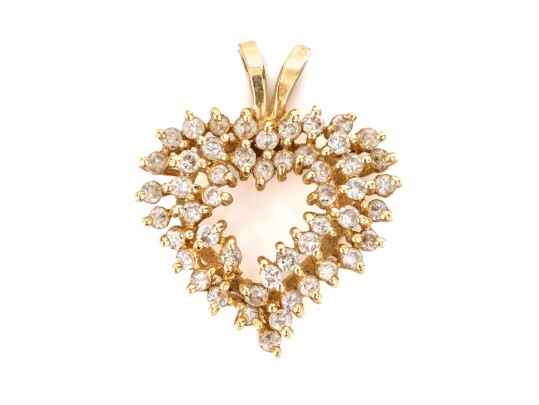 14k Yellow Gold Diamond Set Open Heart Cluster Pendant, App. 0.55 TCW