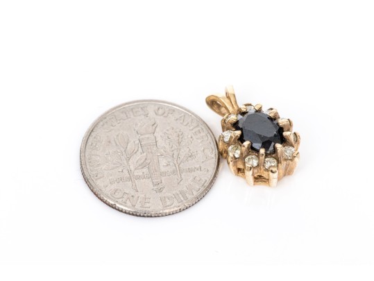 14k Yellow Gold Classic Oval Sapphire And Diamond Halo Pendant, Sapphire, App. 0.93 CTS