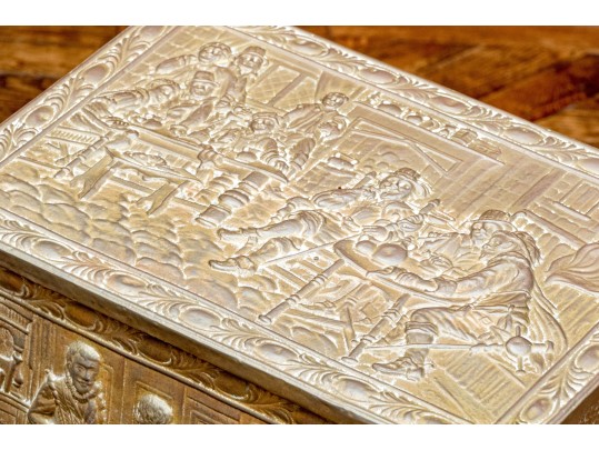 Brass Clad Tinder Box With Figural Decoration
