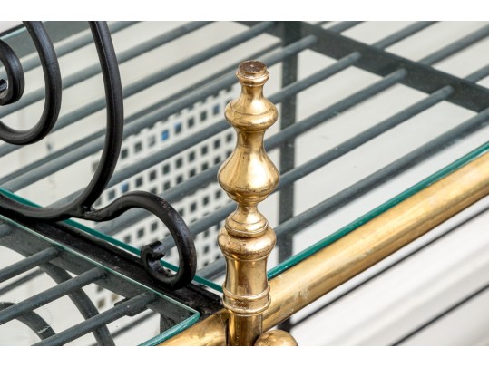 Antique Large Iron, Brass, And Glass Baker's Rack