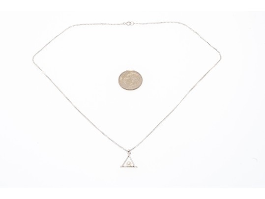 14k White Gold Cultured Pearl Set Pendant, With Gold Filled Chain Necklace