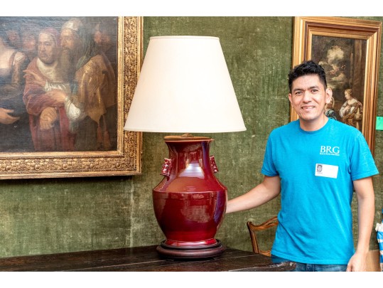 Chinese Sang De Bouef Glazed Archaistic 'Hu' Vase Form Table Lamp