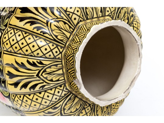 Pair Of Painted And Lobed Ceramic Jars