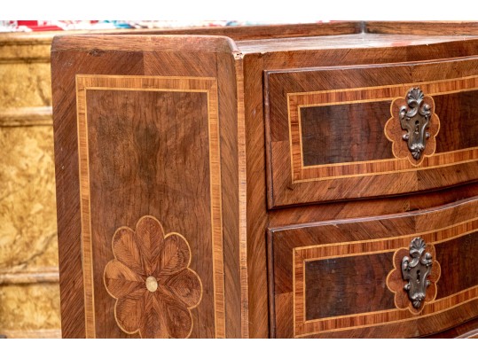 Antique Marquetry Inlaid Serpentine Front Cabinet