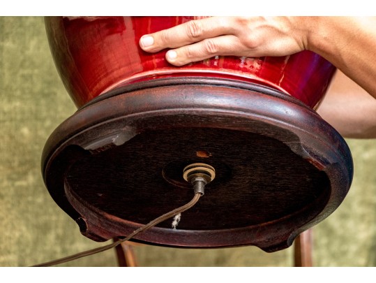 Chinese Sang De Bouef Glazed Archaistic 'Hu' Vase Form Table Lamp