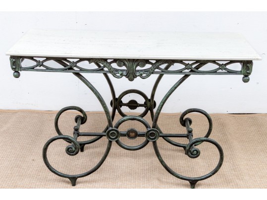 Cast Aluminum And Stone Top Console