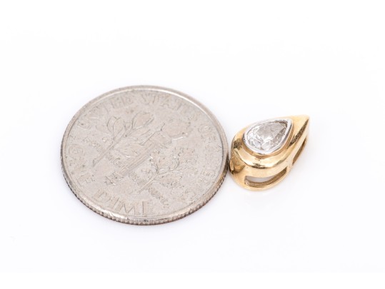 14k Yellow Gold Contemporary Bezel Set Pear Shaped Diamond Pendant, App. 0.23 CTS