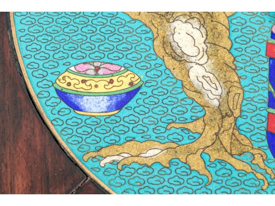 Chinese Wood Stand With Champleve Inset Top