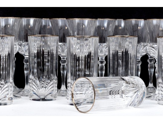 Quality Set Of Twenty-Eight Pressed Glass Set With Silvered Mouth Rims