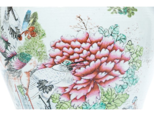 Chinese Famille Rose Porcelain Lidded Baluster Jar Mounted As A Table Lamp