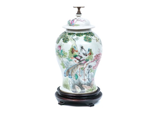 Chinese Famille Rose Porcelain Lidded Baluster Jar Mounted As A Table Lamp