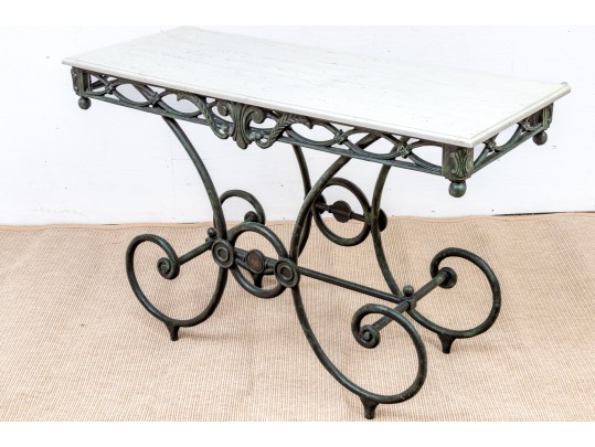 Cast Aluminum And Stone Top Console