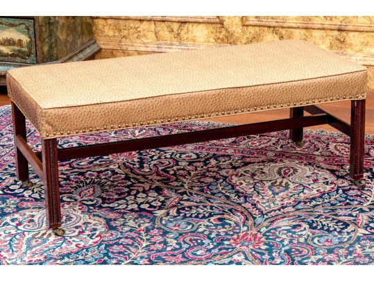 Fabulous George III Style Carved Mahogany Custom Ostrich Upholstered Bench