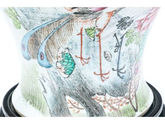 Chinese Famille Rose Porcelain Lidded Baluster Jar Mounted As A Table Lamp