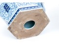 Decorative Pair Of Blue And White Hexagonal Footed Planters
